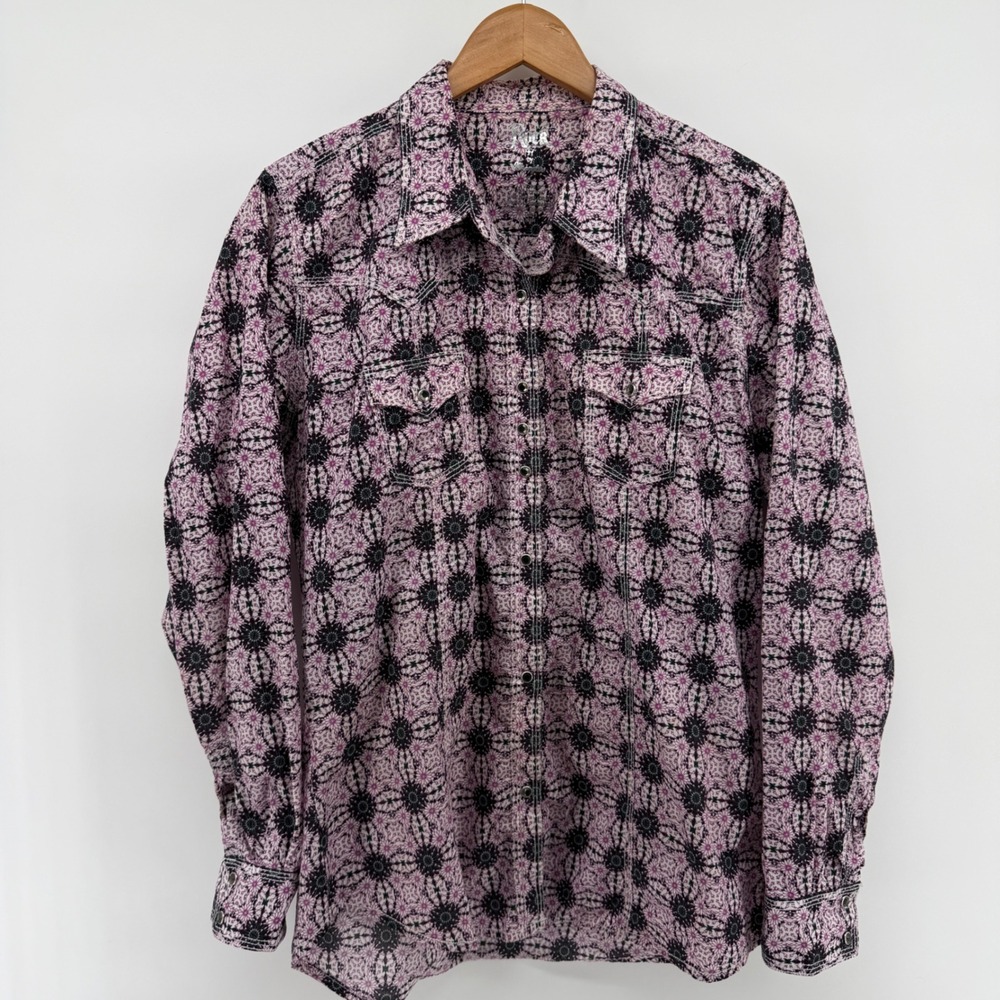 Rock 47 by Wrangler Mens Purple Geometric Western Snap Shirt XL floral flashy